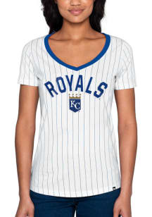 Kansas City Royals Womens White Pinstripe Short Sleeve T-Shirt
