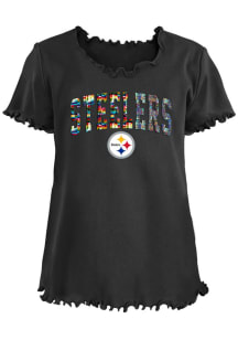 New Era Pittsburgh Steelers Girls Black Rainbow Sequin Short Sleeve Fashion T-Shirt