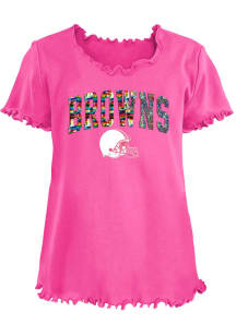 New Era Cleveland Browns Girls Pink Rainbow Sequin Short Sleeve Fashion T-Shirt