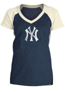 New Era New York Yankees Womens Navy Blue Color Block Short Sleeve T-Shirt