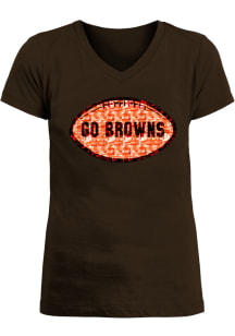 New Era Cleveland Browns Girls Brown Football Sequin Short Sleeve Fashion T-Shirt