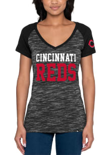 Cincinnati Reds Womens Black Raglan Short Sleeve T-Shirt