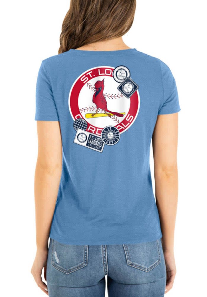 New Era St Louis Cardinals Womens Light Blue Cooperstown Rayon Slub Knot  Scoop Short Sleeve T-Sh..