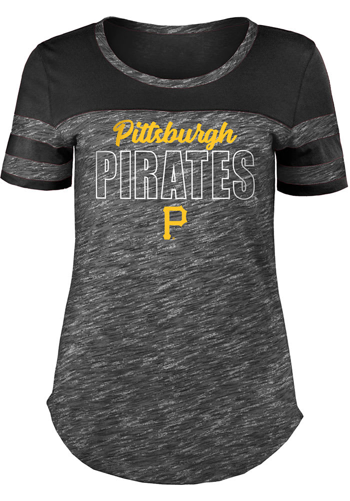 Women's New Era Black Pittsburgh Pirates Plus Size Space Dye Jersey 3/4  Length Raglan Sleeve