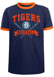 New Era Detroit Tigers Youth Navy Blue Crossed Bat Ringer Short Sleeve Fashion T-Shirt