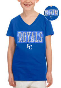 New Era Kansas City Royals Girls Blue Flip Sequin Vneck Short Sleeve Fashion T-Shirt