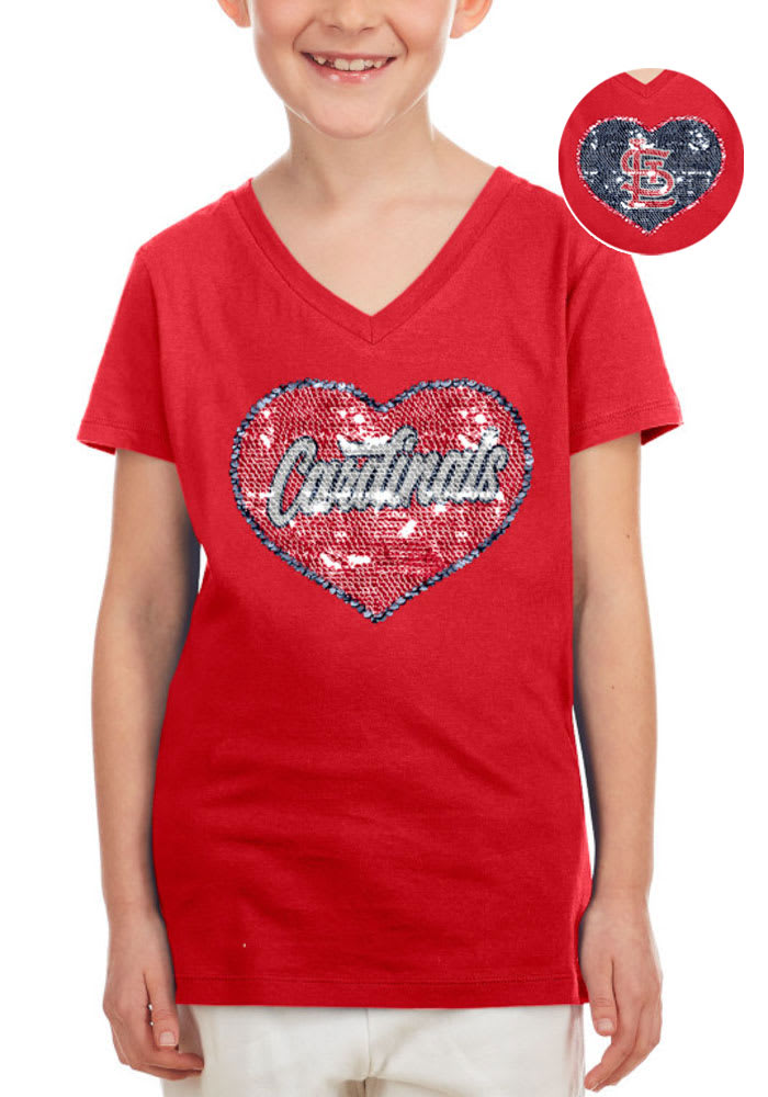 St Louis Cardinals Toddler Girls Light Blue Baseball Heart Short Sleeve T-Shirt, Light Blue, 100% Cotton, Size 5T, Rally House