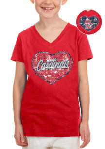 New Era St Louis Cardinals Girls Red Flip Sequin Vneck Heart Short Sleeve Fashion T-Shirt