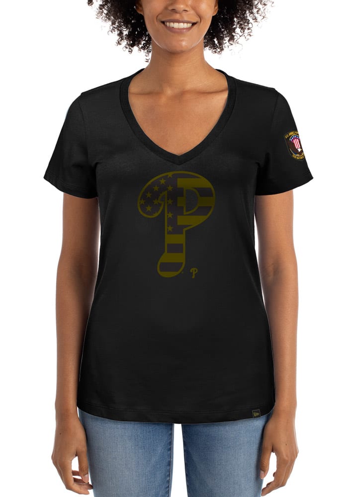 New Era Philadelphia Phillies Womens Armed Forces T-Shirt - Black