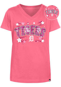 New Era Detroit Tigers Girls Pink Hearts and Stars Flip Sequin Short Sleeve Fashion T-Shirt