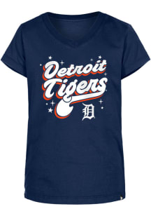 New Era Detroit Tigers Girls Navy Blue Enzyme Wash Wordmark Short Sleeve Tee