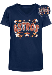 New Era Houston Astros Girls Navy Blue Hearts and Stars Flip Sequin Short Sleeve Fashion T-Shirt