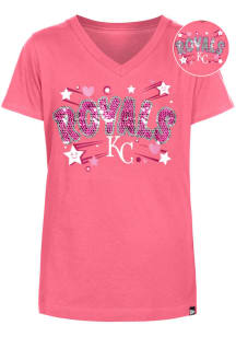 New Era Kansas City Royals Girls Pink Hearts and Stars Flip Sequin Short Sleeve Fashion T-Shirt