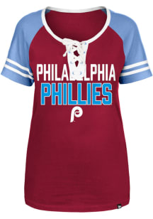 New Era Philadelphia Phillies Womens Maroon Tie Short Sleeve T-Shirt