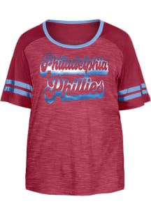 New Era Philadelphia Phillies Womens Maroon Foil Short Sleeve T-Shirt