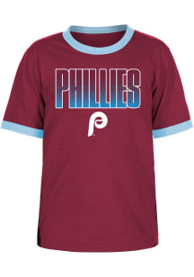 New Era Philadelphia Phillies Youth Maroon Glow In The Dark Wordmark Coop Short Sleeve Fashion T..
