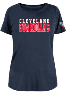 New Era Cleveland Guardians Womens Navy Blue Brushed T-Shirt