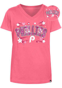 New Era Philadelphia Phillies Girls Pink Hearts and Stars Flip Sequin Coop Short Sleeve Fashion ..