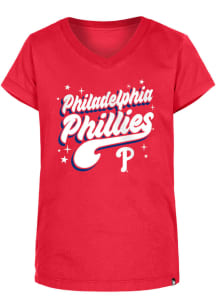 New Era Philadelphia Phillies Girls Red Enzyme Wash Wordmark Short Sleeve Tee