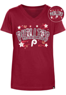 New Era Philadelphia Phillies Girls Maroon Hearts and Stars Flip Sequin Coop Short Sleeve Fashio..