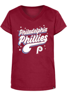 New Era Philadelphia Phillies Girls Maroon Enzyme Wash Wordmark Coop Short Sleeve Tee