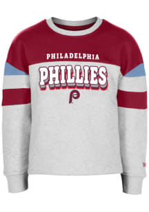 New Era Philadelphia Phillies Girls Grey Color Block Stripe Coop Long Sleeve Hooded Sweatshirt
