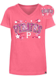 New Era Pittsburgh Pirates Girls Pink Hearts and Stars Flip Sequin Short Sleeve Fashion T-Shirt