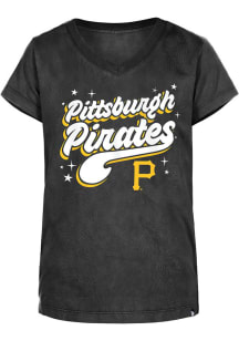 New Era Pittsburgh Pirates Girls Black Enzyme Wash Wordmark Short Sleeve Tee