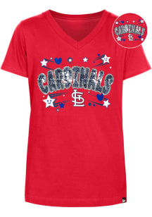 New Era St Louis Cardinals Girls Red Hearts and Stars Flip Sequin Short Sleeve Fashion T-Shirt
