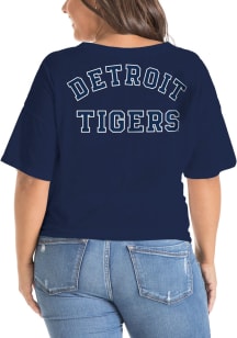 New Era Detroit Tigers Womens Navy Blue Side Tie Short Sleeve T-Shirt