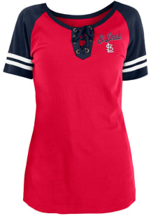 New Era St Louis Cardinals Womens Red Lace Up Short Sleeve T-Shirt