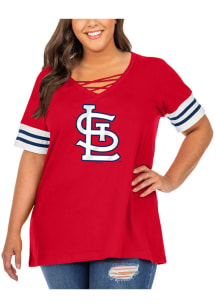 New Era St Louis Cardinals Womens Red Stripes Short Sleeve T-Shirt