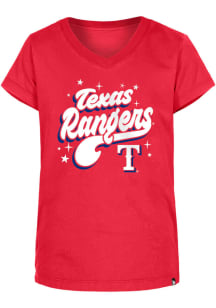 New Era Texas Rangers Girls Red Enzyme Wash Wordmark Short Sleeve Tee