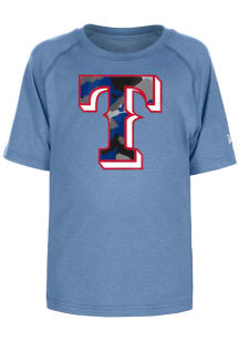 New Era Texas Rangers Youth Light Blue Camo Primary Logo Short Sleeve T-Shirt