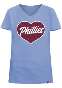 New Era Philadelphia Phillies Girls Light Blue Glitter Ink Heart Short Sleeve Fashion T-Shirt