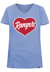 New Era Texas Rangers Girls Light Blue Glitter Ink Heart Short Sleeve Fashion T-Shirt