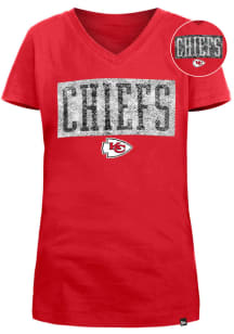 New Era Kansas City Chiefs Girls Red Flip Sequin Wordmark Short Sleeve Fashion T-Shirt