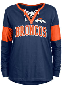 New Era Denver Broncos Womens Navy Blue Lace Up LS Tee