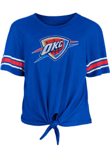 New Era Oklahoma City Thunder Womens Blue Front Knot Short Sleeve T-Shirt