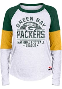 New Era Green Bay Packers Womens White Contrast LS Tee