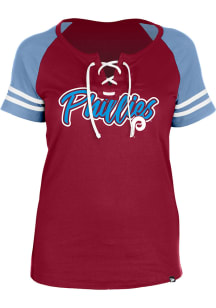 New Era Philadelphia Phillies Womens Red Raglan Lace Short Sleeve T-Shirt