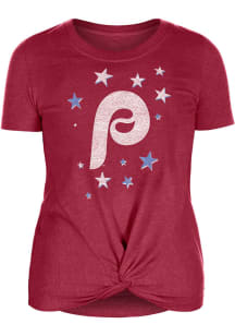 New Era Philadelphia Phillies Womens Maroon Front Knot Short Sleeve T-Shirt