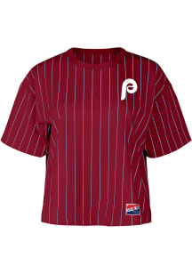 New Era Philadelphia Phillies Womens Maroon Crop Short Sleeve T-Shirt