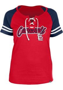 New Era St Louis Cardinals Womens Red Raglan Lace Short Sleeve T-Shirt