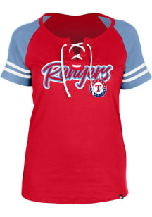 New Era Texas Rangers Womens Red Raglan Lace Short Sleeve T-Shirt