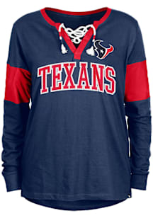 New Era Houston Texans Womens Navy Blue Lace Up Design LS Tee