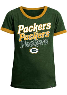 New Era Green Bay Packers Girls Green Glitter Ringer Short Sleeve Fashion T-Shirt