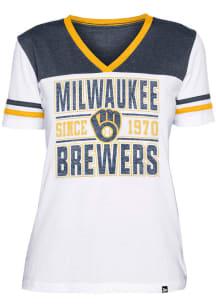 New Era Milwaukee Brewers Womens White Crossover Short Sleeve T-Shirt