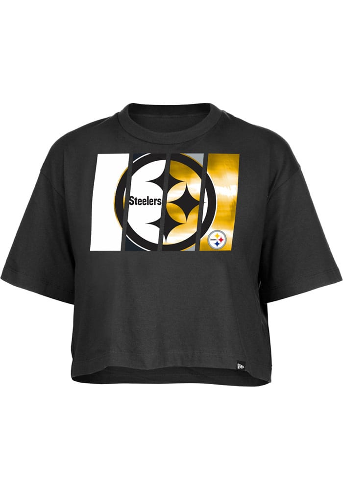 New Era Pittsburgh Steelers Women's Black Tie Short Sleeve T-Shirt, Black, 100% Cotton, Size XS, Rally House