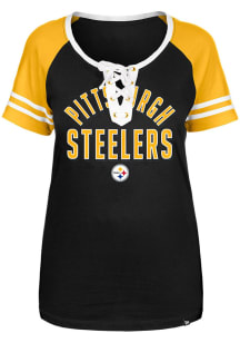 New Era Pittsburgh Steelers Womens Black Lace Up Short Sleeve T-Shirt